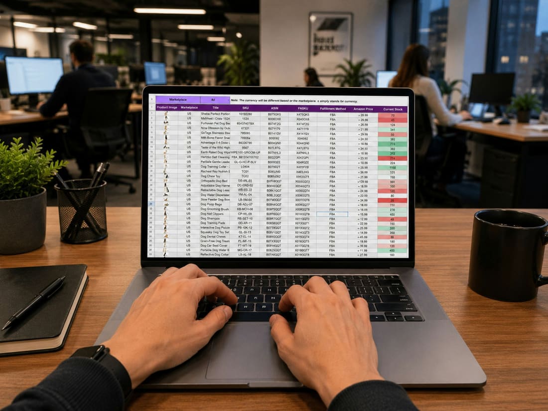 Spreadsheet open on a laptop in an office, to calculate GST and QST