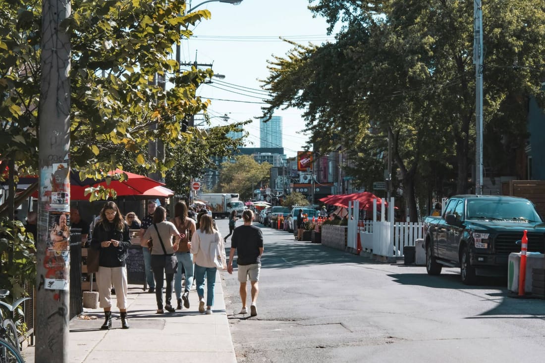Busy commercial street in Toronto, Ontario