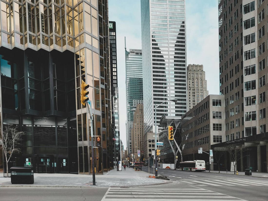 Skyscrapers in Toronto's financial district, in Ontario, where HST is 13%